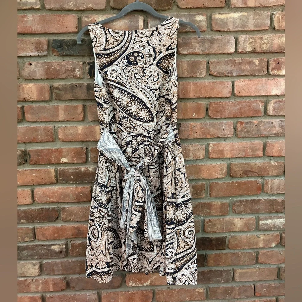 J. Crew V-Neck Paisley Print Dress in Black and Cream - Size 2